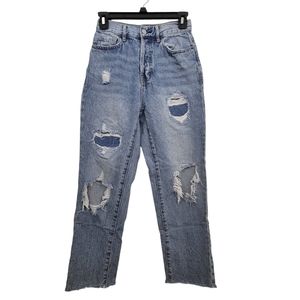 Pacsun High Rise Straight Button Fly Distressed Raw Hem Jeans Size 24